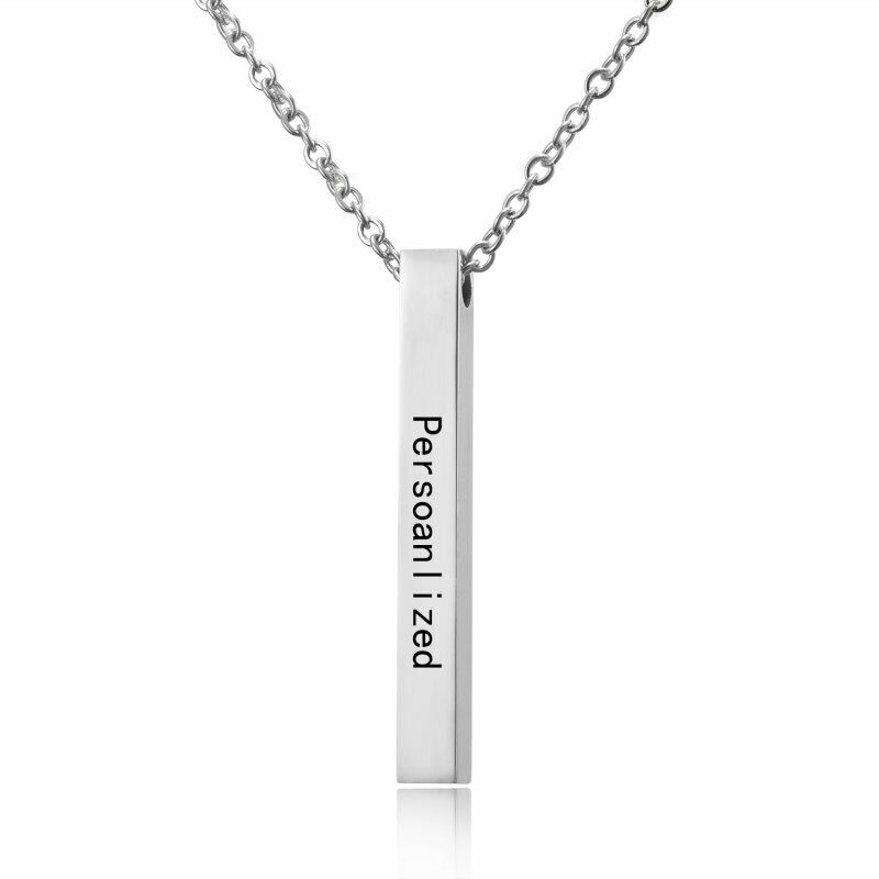 Cuboid Glossy Stainless Steel Lettering DIY Custom Pendant Necklace Men and Women with the Same Personality Fashion Birthday Gift