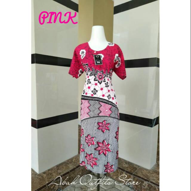 DASTER BATIK PEKALONGAN LENGAN PENDEK M L SANTAI MOTIF BUNGA WARNA PINK OREN KUNING HIJAU BIRU MERAH