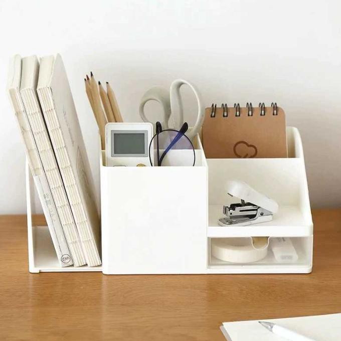 BEST SALE Rak Buku Meja Buku Rak Meja Kerja Stationery Rak Kosmetik Organizer - Beige