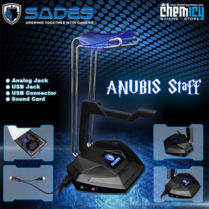 Sades Anubis Staff - Headset Stand / Soundcard 7.1 / Bungee / USB HUB