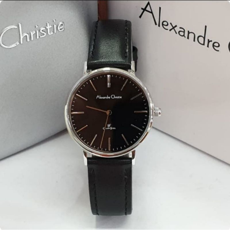 ORIGINAL JAM TANGAN WANITA ALEXANDRE CHRISTIE CEWEK SILVER BLACK KULIT ALEXANDER CRISTIE AC 8625