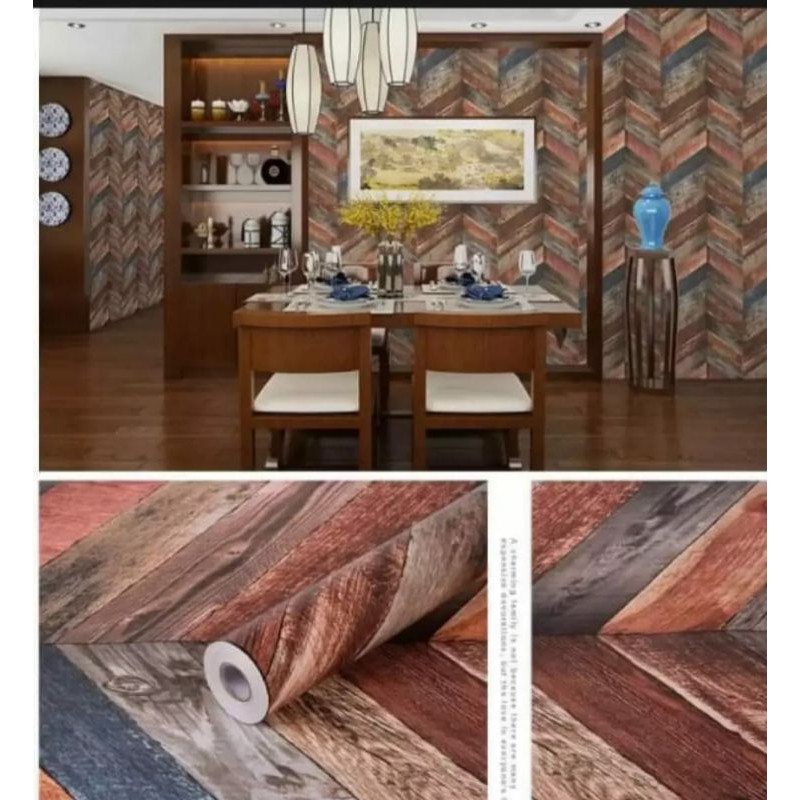 WALLPAPER DINDING MOTIF KAYU UNIK SEGITIGA 10m x 45cm