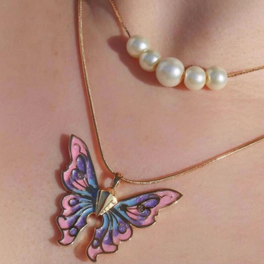 Kalung Rantai Butterfly Aksen Mutiara Untuk Aksesoris Boneka Barbie