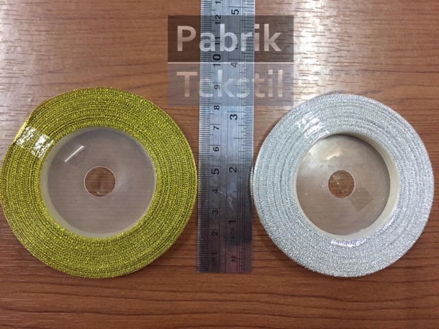 Pita Satin Glitter EMAS/PERAK (ukuran 1/4 inch) 0.6CM