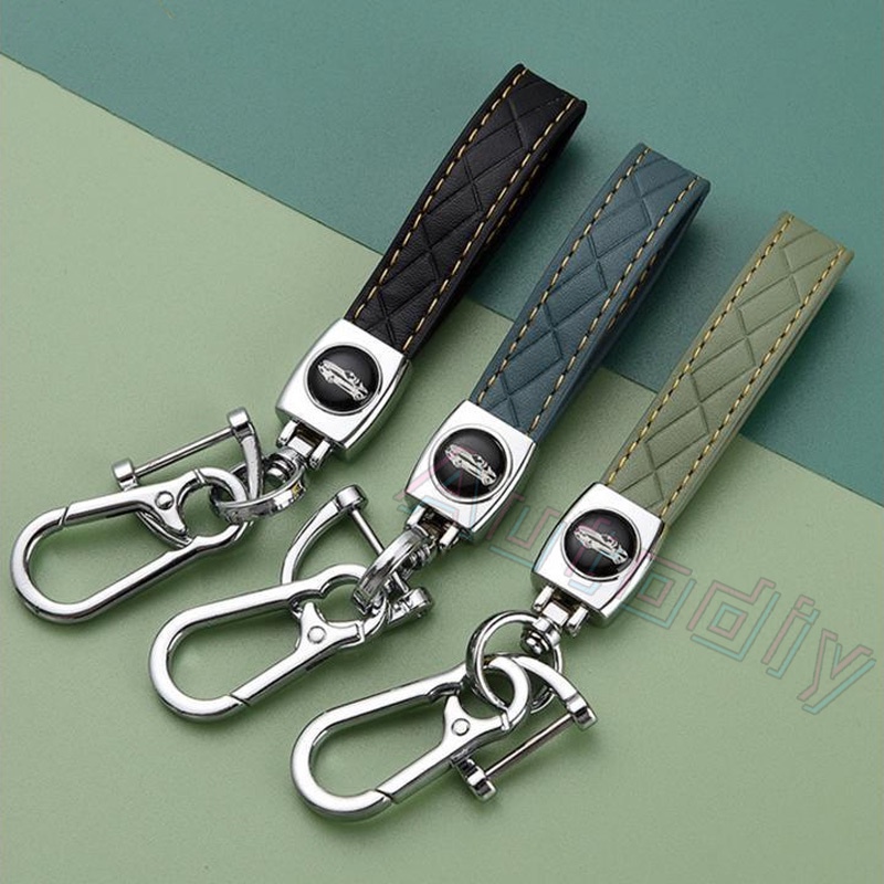 Siap Kirim Universal Car Key Case Keychain Tali Kepang Double Buckle Metal Keychains Leather Car Logo Key Chain