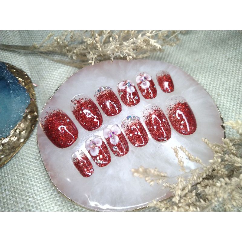 KUKU PALSU WEDDING, KUKU PALSU LAMARAN, KUKU PALSU 3D, KUKU PALSU PREMIUM, FAKE NAIL, NAIL ART, Press On Nail merah