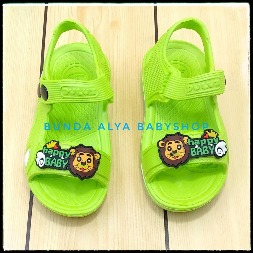 Sendal Anak Laki Laki Karet Usia 3 4 5 Tahun HIJAU Elastis - Sepatu Sandal Anak Cowok Karet Animal Lion Anti Licin  Size 24 - 29