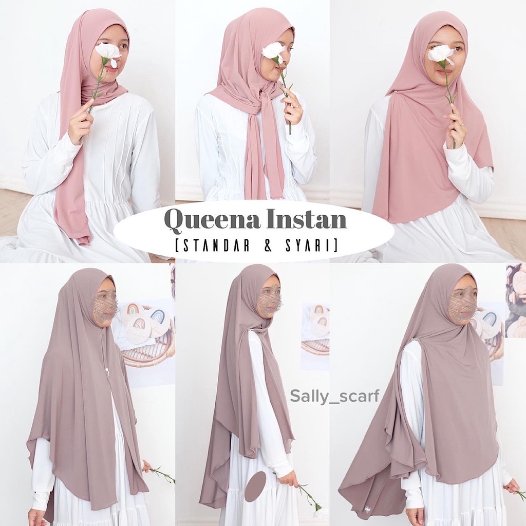 Hijab Quenna instan jersey premium , khimar instan, bergo standar dan syar i