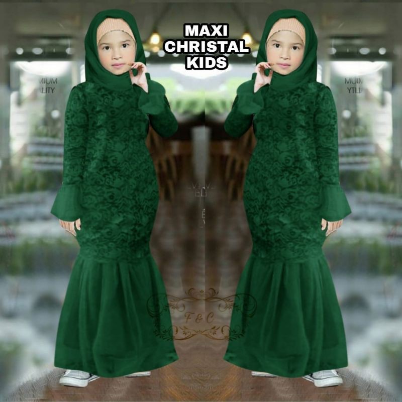 MAXY CHRISTAL KID ANAK, BRUKAT PREMIUM, GAMIS HIJAB MUSLIM, DRESS, 2 UKURAN