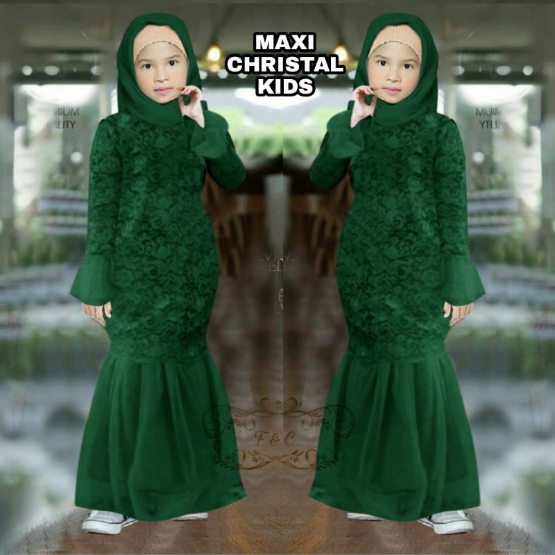 MAXY CHRISTAL KID ANAK, BRUKAT PREMIUM, GAMIS HIJAB MUSLIM, DRESS, 2 UKURAN