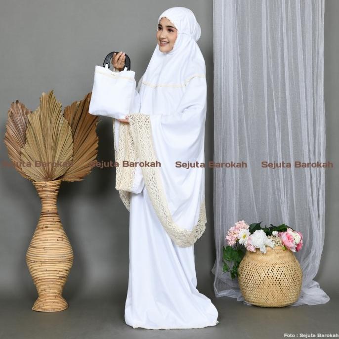 Mukena Putih Polos Katun Renda Rajut Yasminaseries / Mukena Dewasa