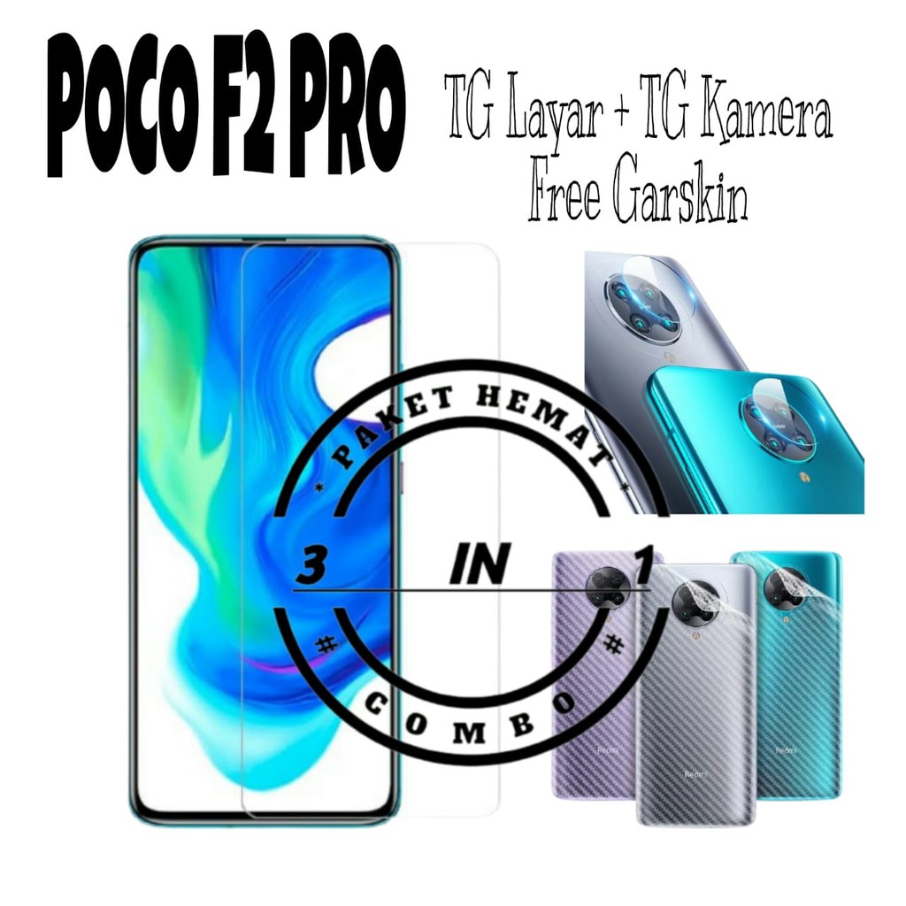 Paket  3 IN 1 Tempered Glass Xiaomi Poco F2 Pro Tempered Glass dan Pelindung Kamera Handphone