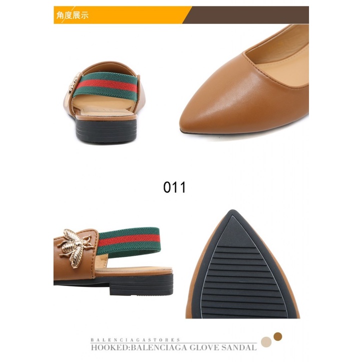 GC Leather Bee Logo Ankle Strap Flat Shoes 011