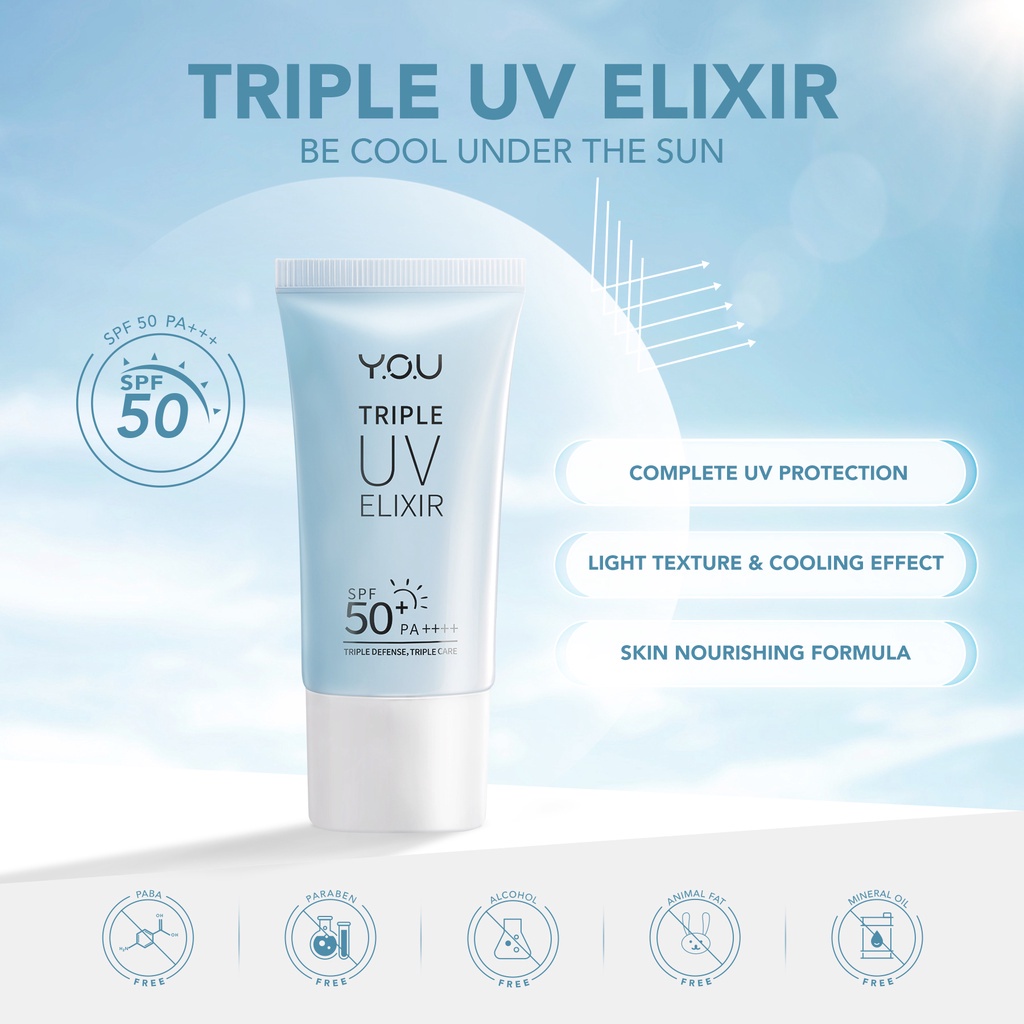 YOU Triple UV Elixir Sunscreen Gel SPF 50+ PA++++ [UBA UVB Blue Light Protection] [TARABABYSTORE]
