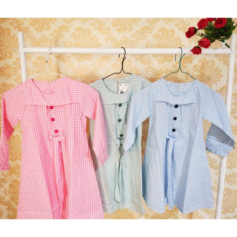 Dress TUNIK motif kotak bahan katun lembut murah