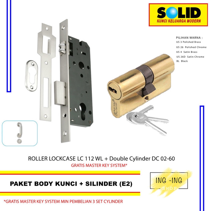 Body Kunci Pelor Solid LC 112 WL 50 + Silinder Dc 02 - 60 (E2.1)