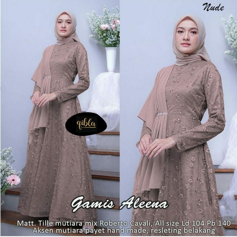 Gamis Aleena Aksen Mutiara Payet Hand made by Qibla Store