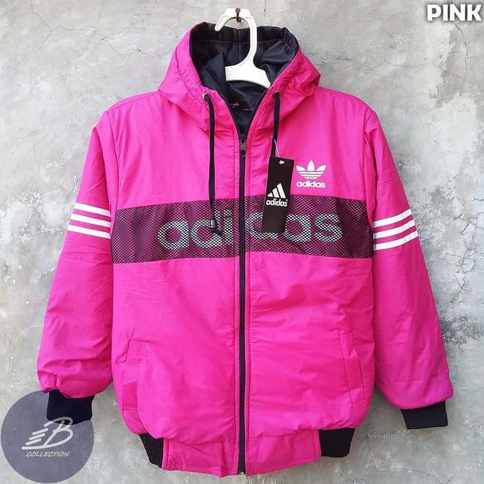 Jaket Anak Perempuan - Jaket Adidas Anak Parasut Tebal Hoodie Ukuran Tanggung Pink