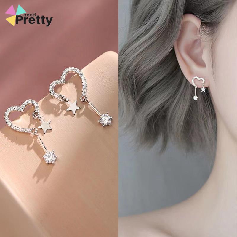 925 Silver Stud Earrings Indah Cinta Fringe Girl Stars Anting Desain Kecil Berkualitas Tinggi - PD