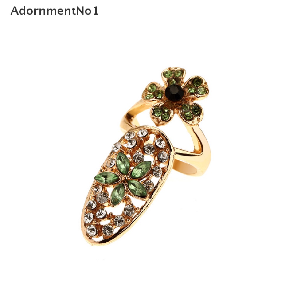 (AdornmentNo1) Cincin Kuku Elegan Motif Mahkota / Bunga / Simpul Pita Aksen Kristal Untuk Perhiasan Wanita