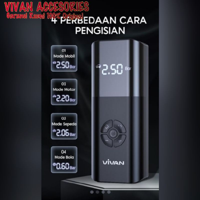 VIVAN VTI02 Tire Inflator Air Pump Electric Pompa ban mobil sepeda