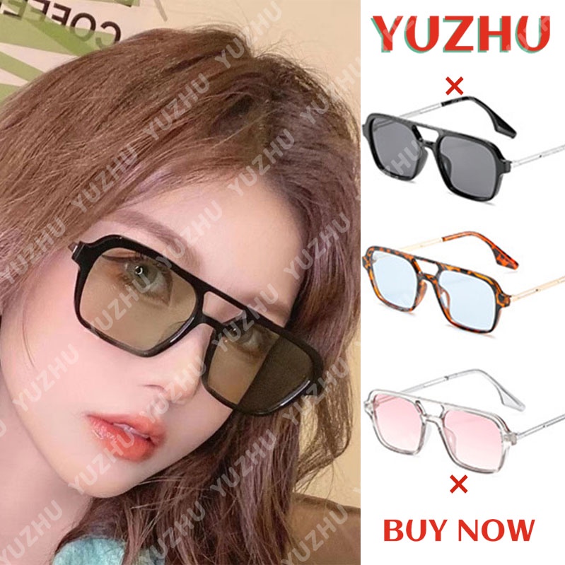 (YUZHU) COD Kacamata Hitam Kepribadian Fashion Korea Double Beam Kacamata Retro Persegi