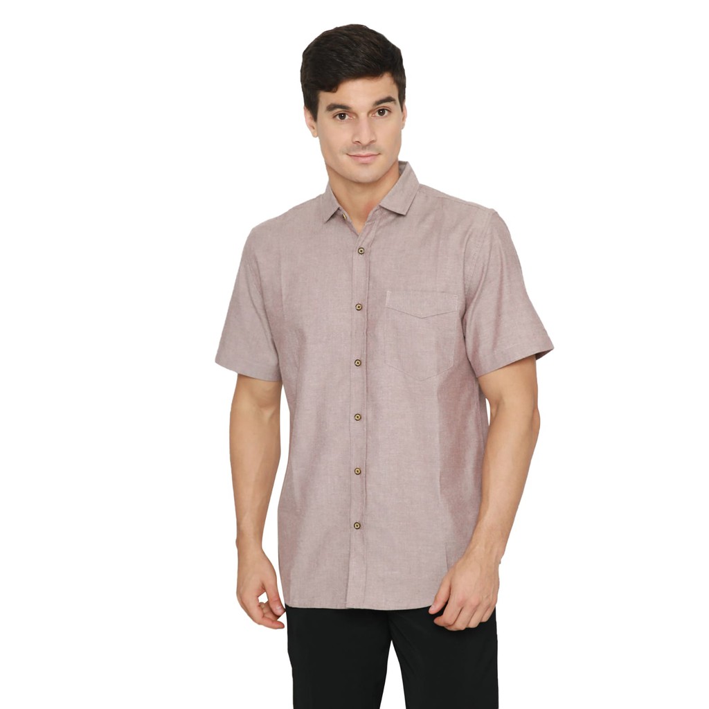 Code Male - Brave Kemeja Pria Oxford Pendek Slimfit Maroon Casual