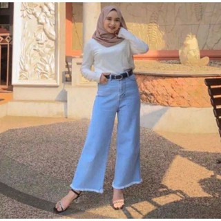 HITS KULOT JEANS PUTIH polos bahan soft jeans TIDAK MELAR 