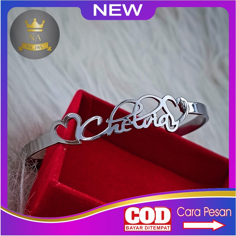 Gelang custom nama Titanium Anti Karat bracelet korea name aksesoris wanita fashion perempuan