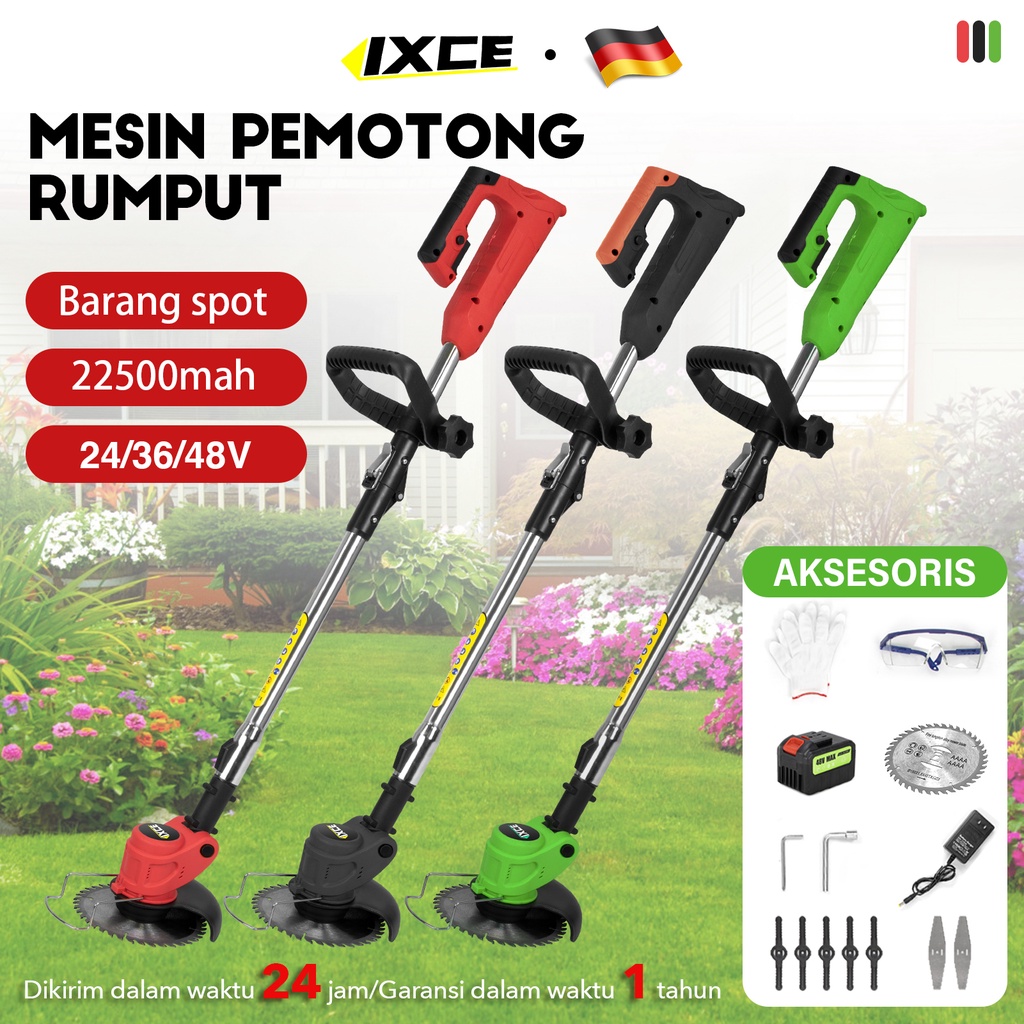 IXCE 24V/36V/48V Mesin potong rumput Cordless Lawn Mower mesin pemotong rumput listrik mesin pemotong rumput paket pisau kabel panjang yang dapat disesuaikan Grass Trimmer Mesin Pemotong Rumput Taman Alat Potong rumput  Harga grosir bisa nego