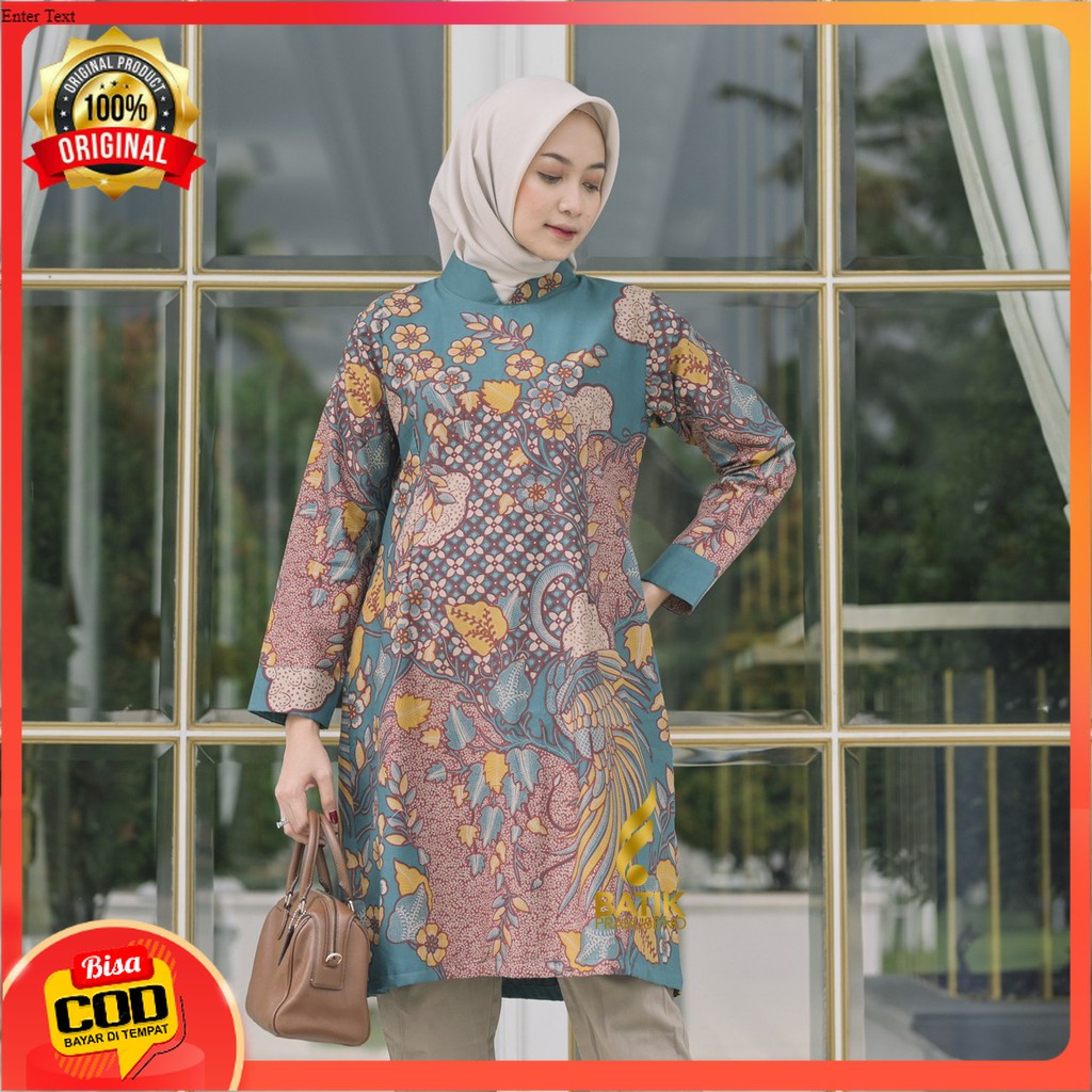 MERAK INDAH BATIK WANITA ATASAN MODERN LENGAN PANJANG BAJU KERJA PREMIUM KATUN PRINTING FURING