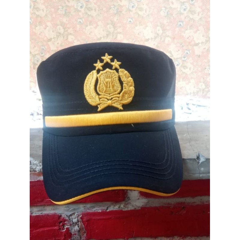Topi komando pama POLRI bordir timbul kwalitas premium