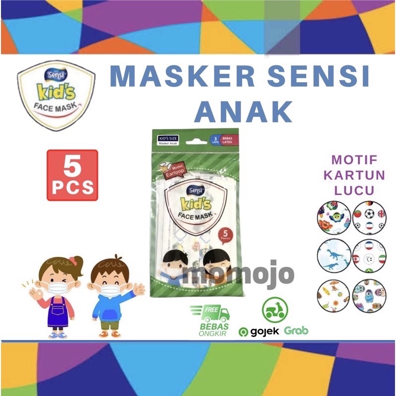 MASKER SENSI KIDS 3 PLY EARLOOP ISI 5 PCS KEMASAN SACHET