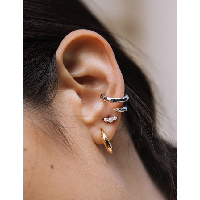 LRC Anting Tusuk &amp; Jepit Fashion Silver Color Alloy Geometric Pearl P82153
