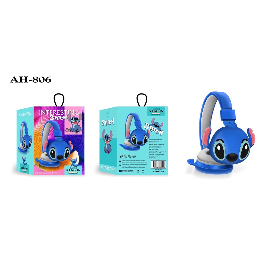 [ AH-806 / 807K ] HEADPHONE BANDO BLUETOOTH/WIRELESS KARAKTER HELLOKITTY / LILO STICH /KUMBANG BAHAN KARET TYPE AH-806