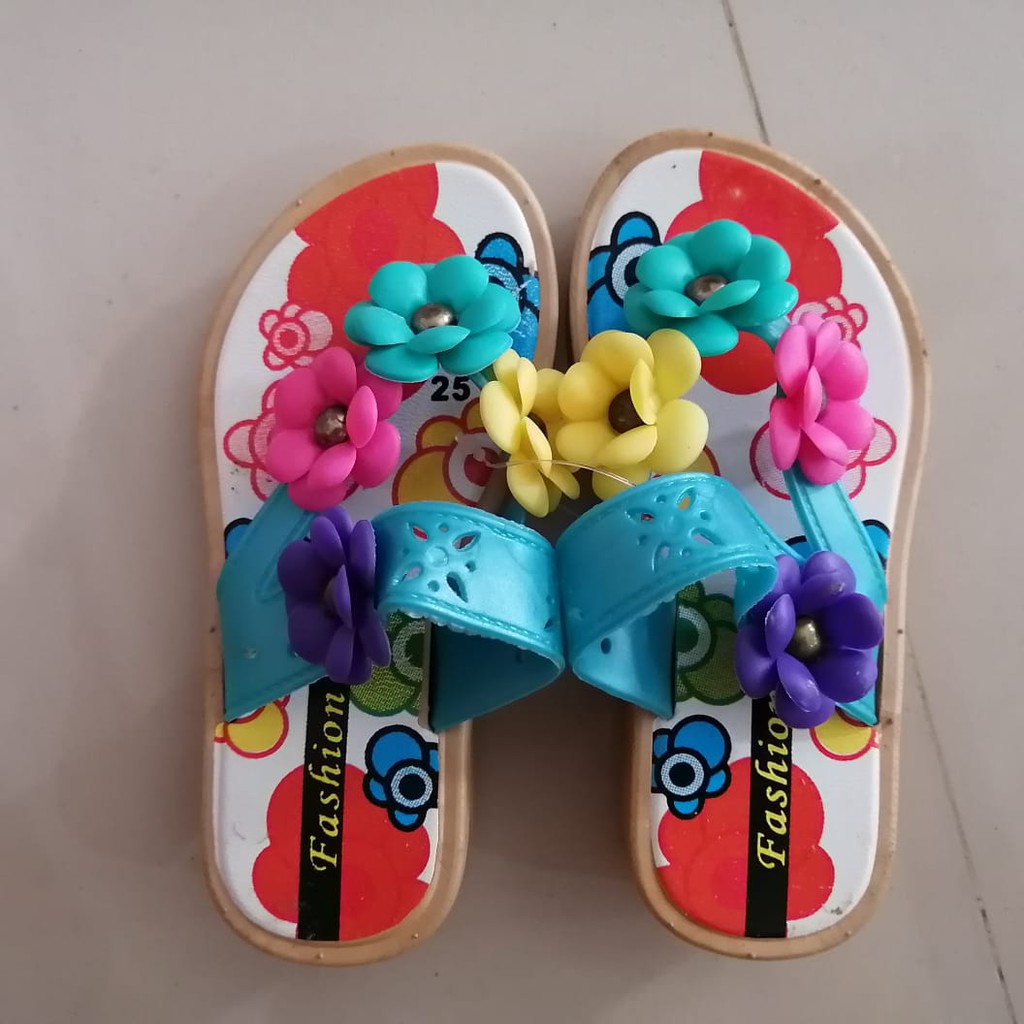 Sendal Anak Perempuan Motif Bunga / Sendal Anak Murah / Sendal Anak Impor / Sendal perempuan 2  tali