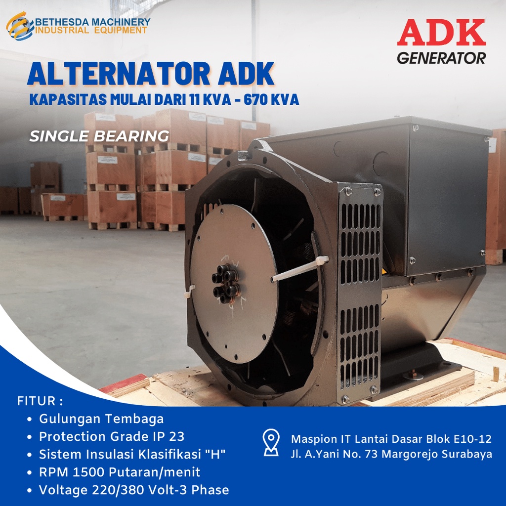 Generator ADK 22.5kVA Dinamo Genset 18 Kw - Single Bearing 20 kVA ADI184E
