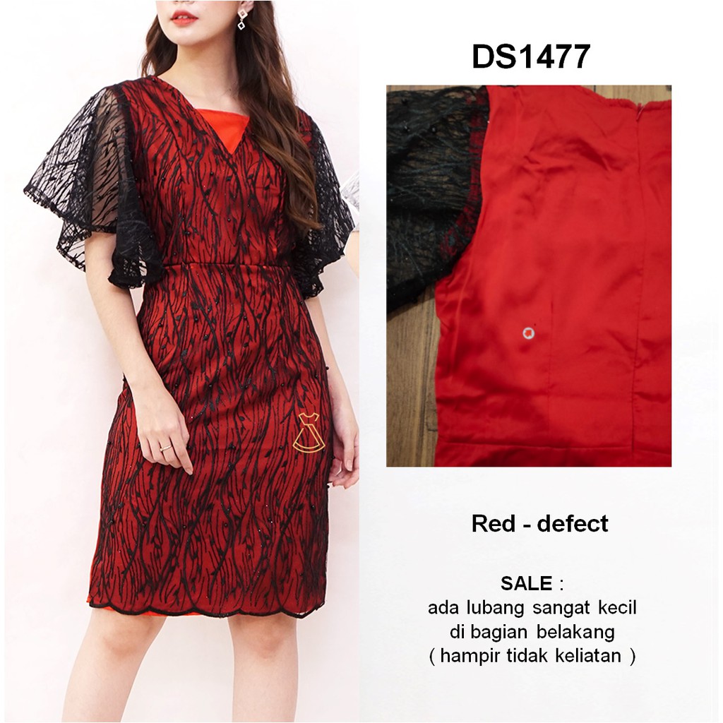 DS1477 - Dress Pesta Tile Bordir Midi Sepan Wanita