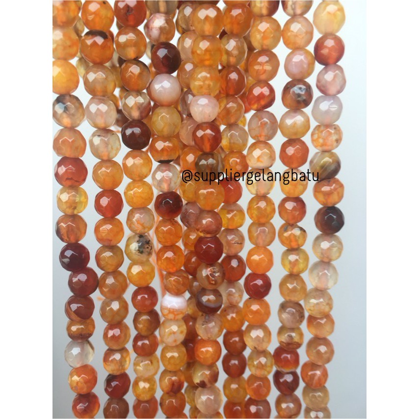 Batu Carnelian serat orange 6mm CUTTING natural oren bahan alam fesyen craft supplier pria wanita