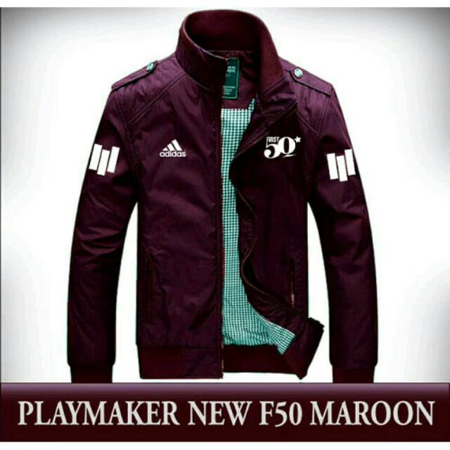 JAKET F50 ADIDAS MAROON SPORTY PRIA WATERPROOF PARASUT JACKET BOLA COWOK PREMIUM MERAH MARUN MURAH