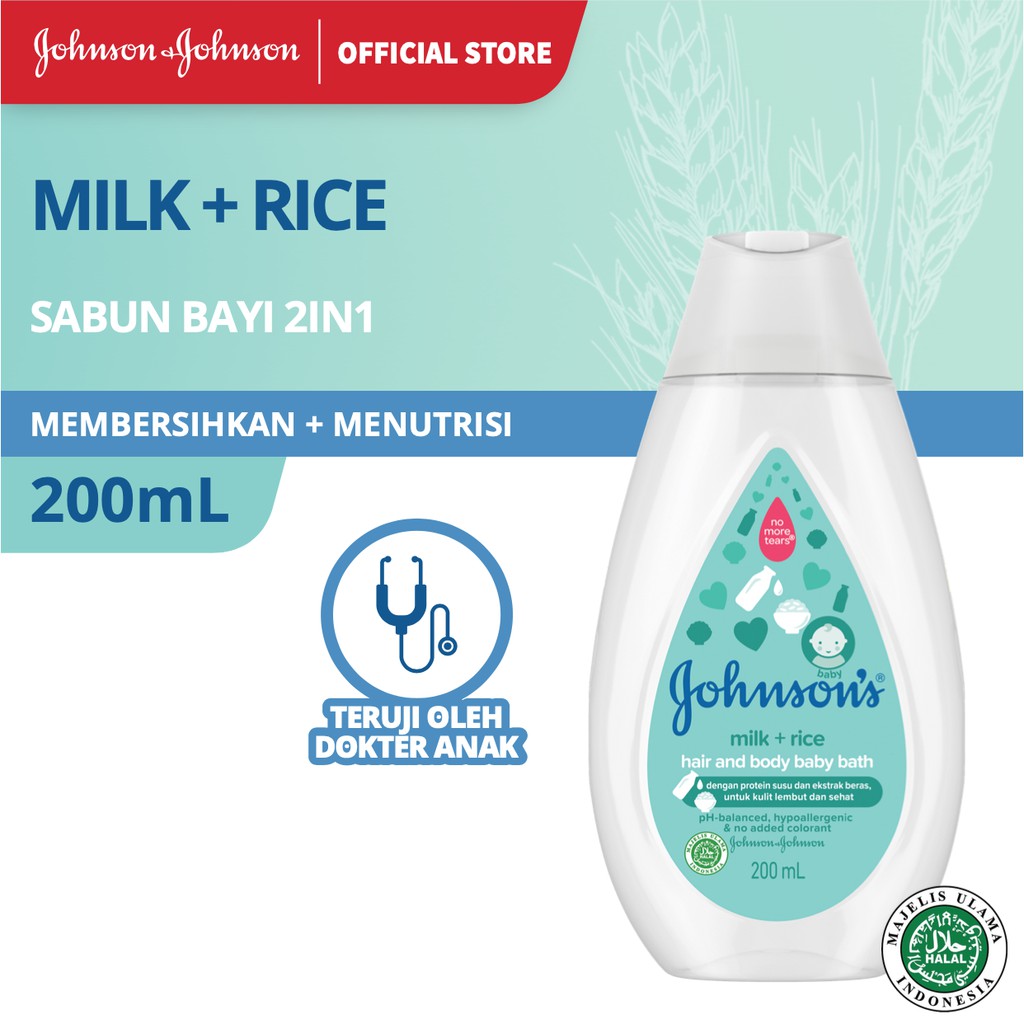 JOHNSON'S Milk + Rice Hair & Body Baby Bath Sabun Bayi 2in1 200ml