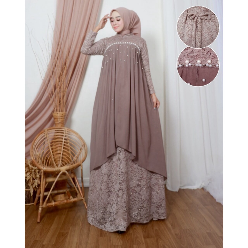 Permata Olshop / Nadia Dress LQ / Gamis Kebaya Modern Kondangan / Baju Pesta Mewah / Dress Lebaran