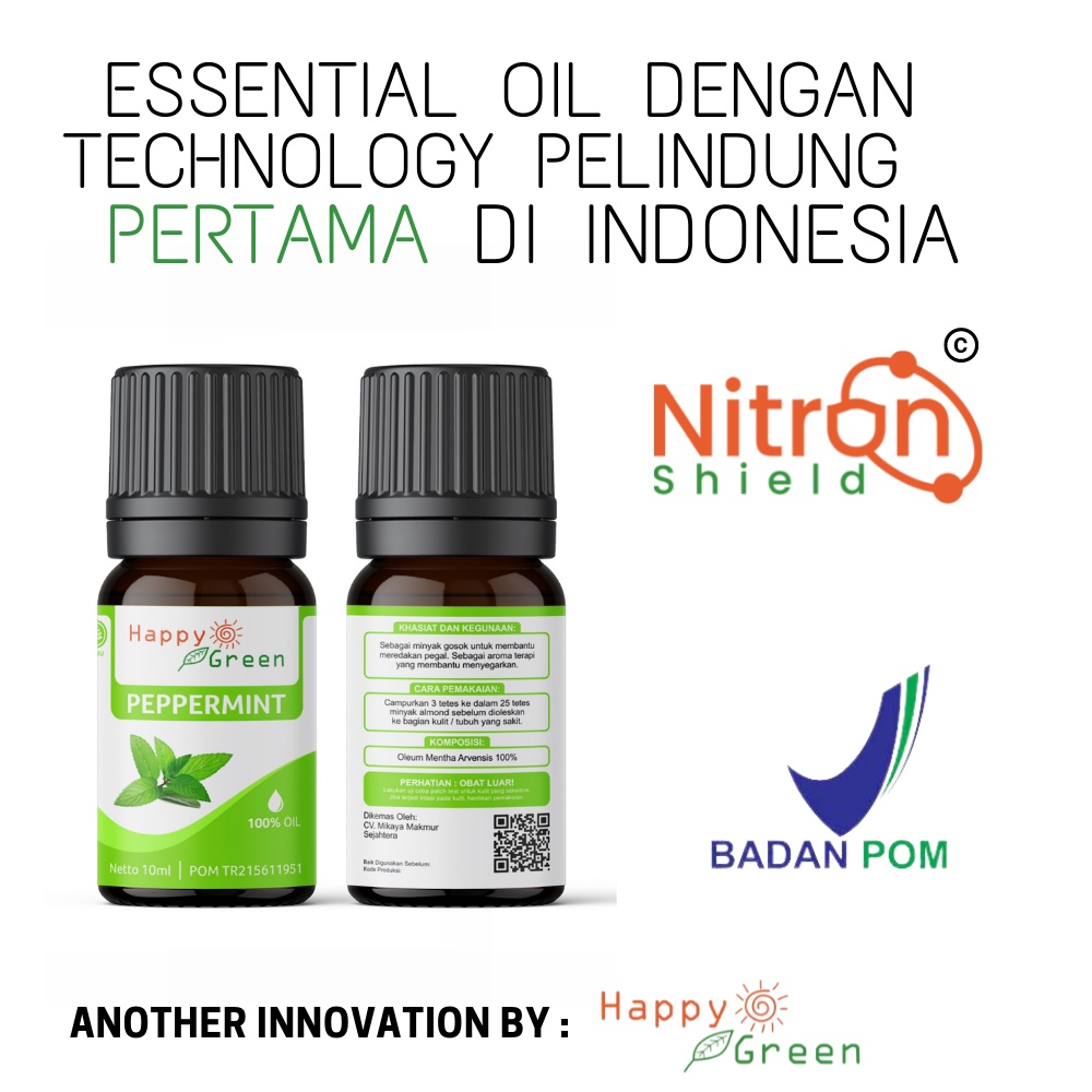 BPOM approved Happy Green Peppermint Essential Oil - 100% Murni