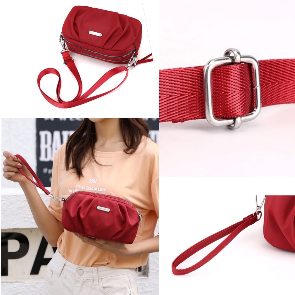 TAS SELEMPANG WANITA ANTI AIR MERAH MASONA PREMIUM SLING BAG BRANDED MURAH PESTA KECIL CEWEK TA654R1 KEKINIAN KOREA FASHION REMAJA BATAM IMPORT