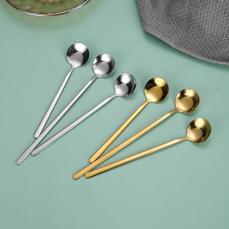 Dinner Dessert Spoon Coffee Stirring Scoop Stainless Steel Sendok Bulat Kecil Dengan Gagang Panjang High Quality Dinner Dinnerware