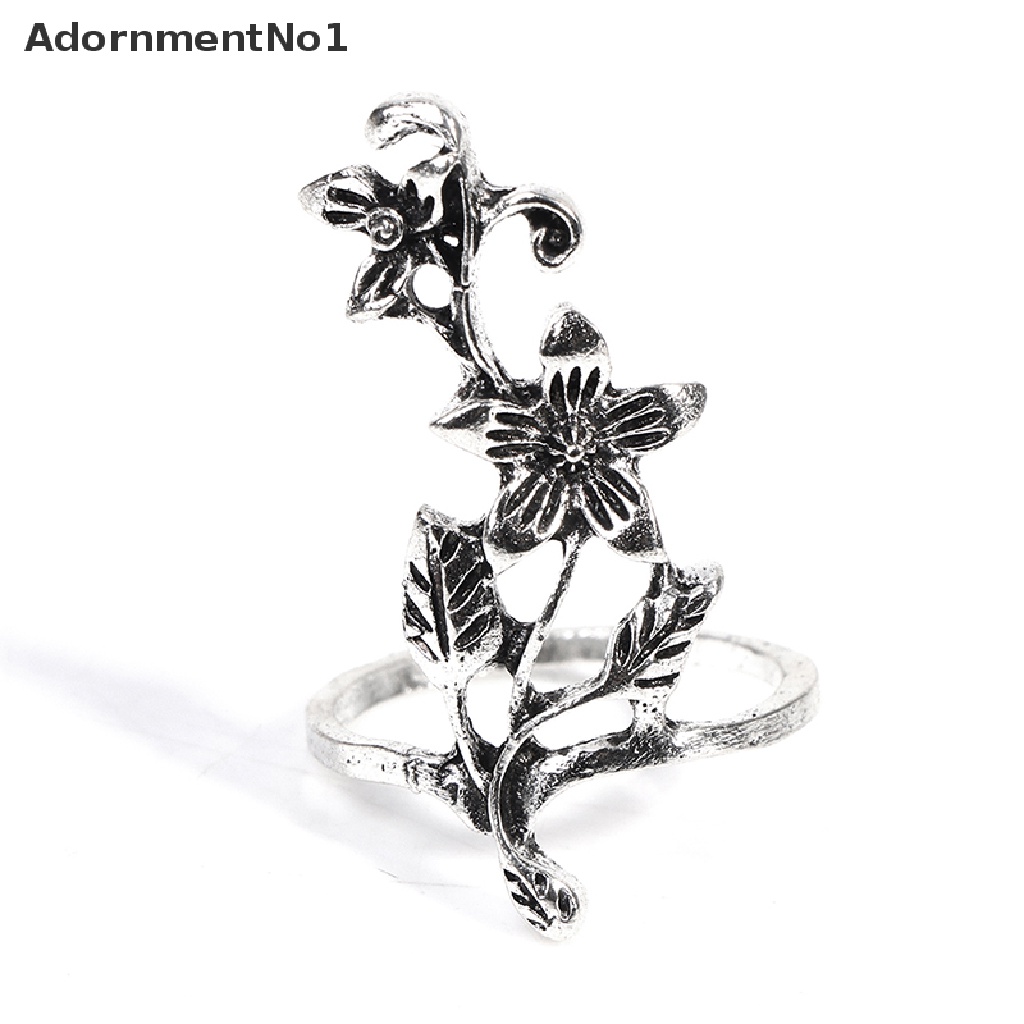 (AdornmentNo1) 4pcs / Set Cincin Silver Antik Gaya Bohemia Motif Bunga Mawar Untuk Perhiasan Wanita