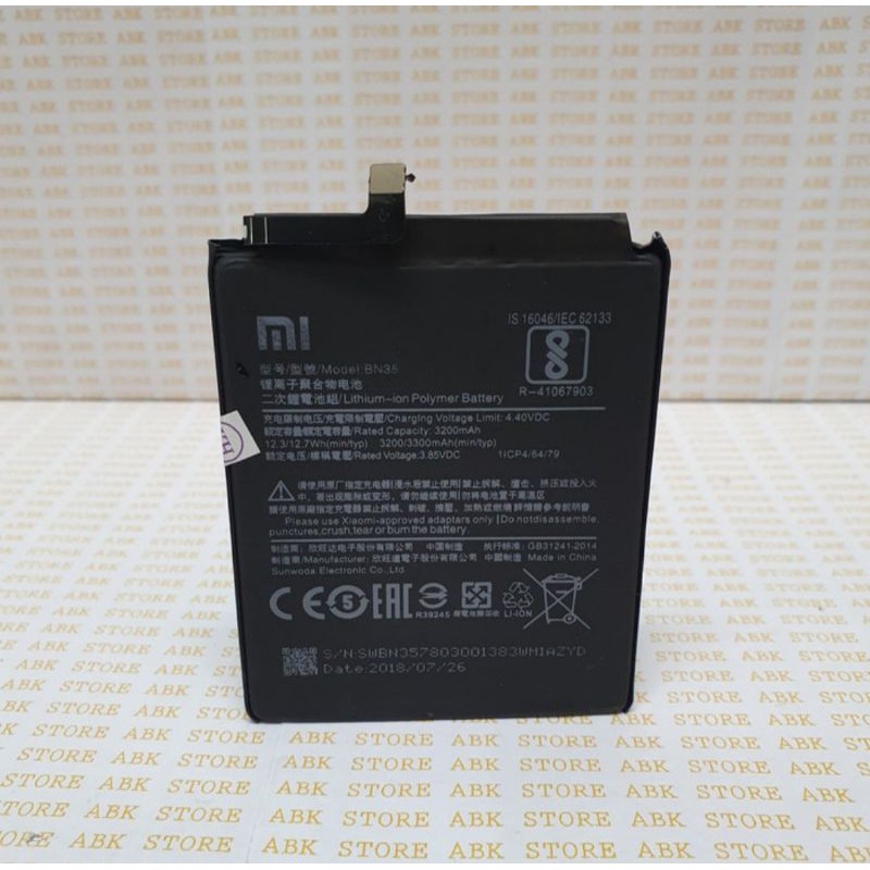 BATTERY BATRE BATRAI BATERAI XIAOMI REDMI 5 BN35 ORIGINAL