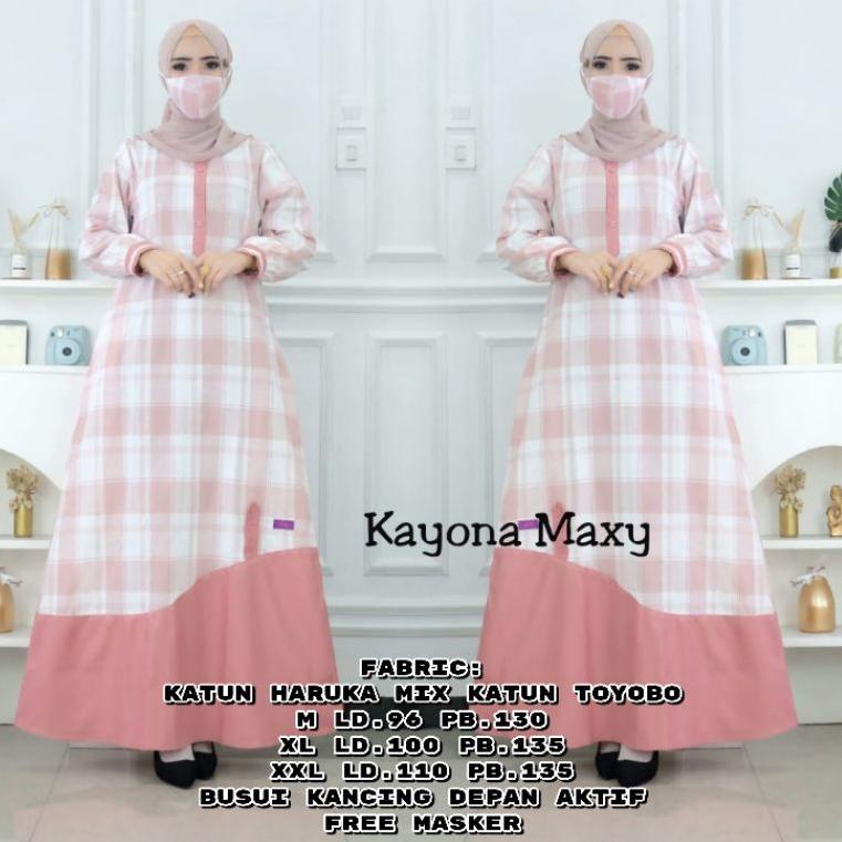 17g, GAMIS BUSUI MOTIF KOTAK BAHAN KATUN HARUKA MIX KATUN TOYOBO (FREE MASKER)