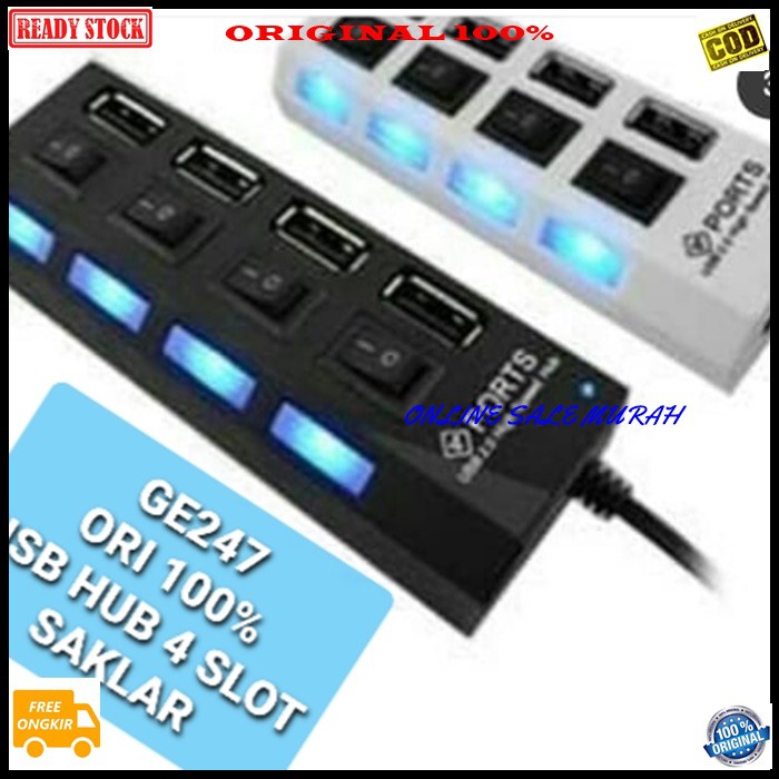 G247 ori 100% usb hub saklar 4port port slot sambungan device alat penambah cabang On Off 4in1 cable konektor kabel komputer cpu laptop speed pc penghubung adaptor original  PENAMBAH USB PORT 4 LUBANG  BISA UNTUK SEGALA KOMPUTER  BISA JG UNTUK SEGALA JENI