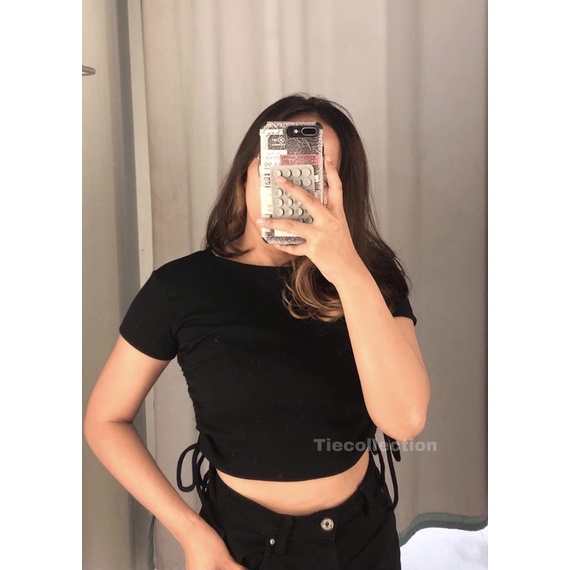 Crop Top Serut Lengan Pendek Premium / atasan crop top sweater crop top serut